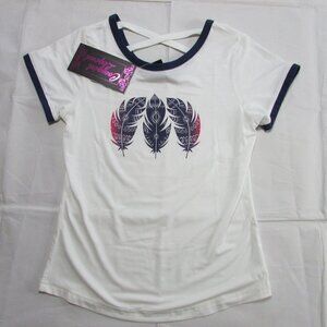 Cowgirl Legend Girl's Short Sleeve Criss Cross Feathers T-Shirt